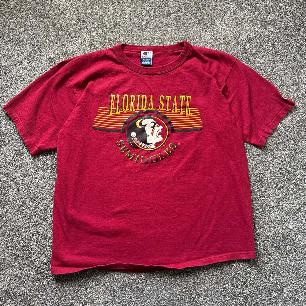 Vintage Champion Florida State Seminoles Graphic T-Shirt Red FSU Logo Tee XL